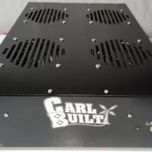 A black metal box with four vents on top.