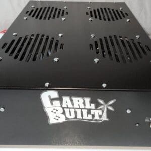 A black metal box with the words " carl built ".