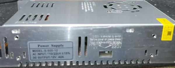 A close up of the power supply on a computer.